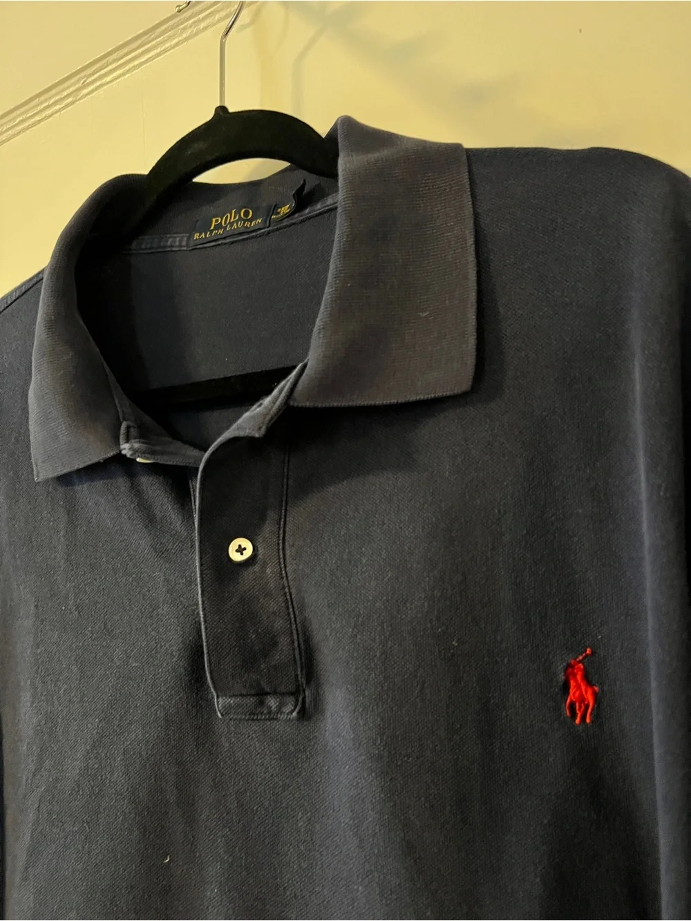 VINTAGE Polo Ralph Lauren Navy Short-Sleeve Polo Red Pony Y2K Preppy Streetwear